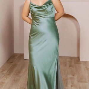 Skye Satin Dress - Silver Sage - Size 4